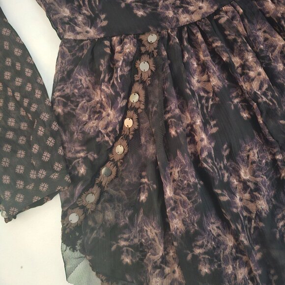 Free People Women's Midnight Garden Combo Sheer Long Sleeve Elsie Dress XS/TP - Picture 7 of 14